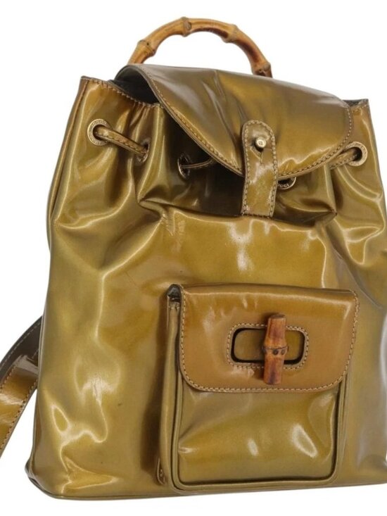GUCCI Bamboo Backpack Patent leather Gold Tone 003 1705 0030 Auth ka2998 main image 9